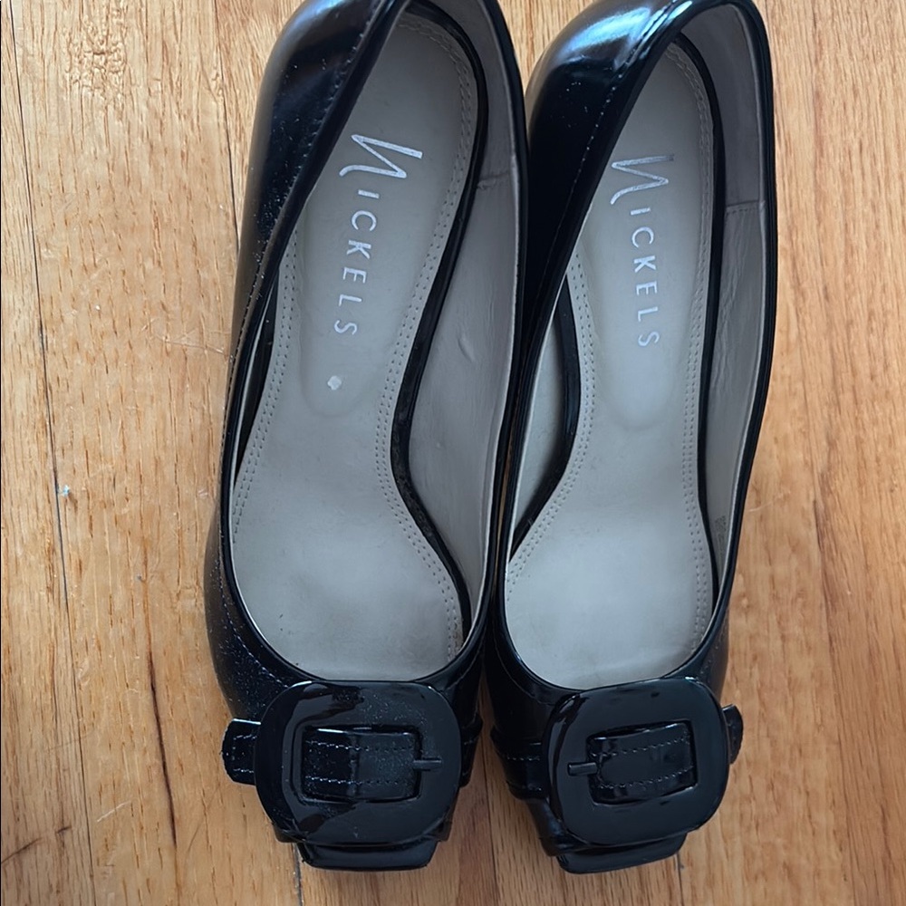 Nickels Women's Glossy Black Flats with Buckle